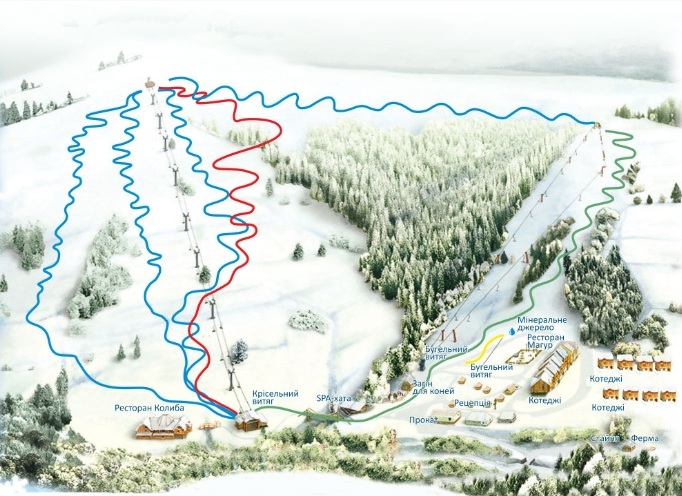 Схема витягів і лижних трас еко курорту Ізки